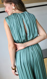 Buckle Satin Pleated Jumpsuit