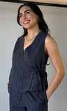 Sleeveless Surplice Stripe Top