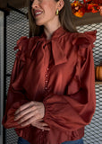 Soft Wool Bow Tie & Pearl Buttons Blouse