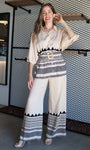 Border Printed Button Down Wide Leg Pants
