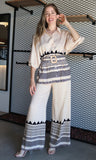 Border Printed Button Down Wide Leg Pants