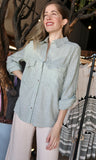 Green Striped Roll Up Button Down Shirt