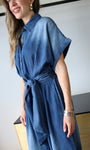 Button Down Front Drop Shoulder Jumpsuit