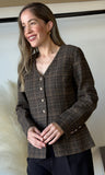 Plaid Tweed Button Down V Neck Blazer