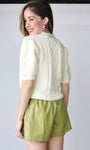 Cable Knit Short Puff Sleeve Sweater