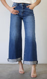 High Rise Crop Wide Distressed Cuff Jeans