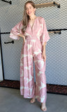 Palm Print 3/4 Sleeve V- Neck Jumpsuit