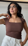 Short Sleeve Square Neckline Knit Top