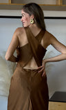 Satin Golden Mocha Maxi Dress