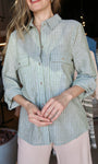 Green Striped Roll Up Button Down Shirt