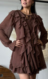 D. Brown Ruffled Dress