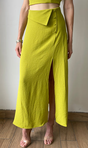 Button Waist Midi Skirt