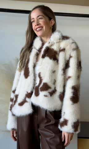 Faux Fur Cow Print Short Jacket
