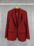 Notched Lapel Flap Roll Up Sleeve Blazer