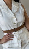 White Sleeveless Belted Top
