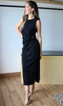 Sleeveless Draped Gold Accent Midi Dress