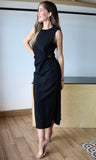 Sleeveless Draped Gold Accent Midi Dress