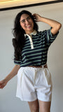 Stripe Short Sleeve Knit Polo Top