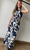 Braid Trim Halter Neck Belted Jumpsuit