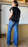 Black V-neck Placket Shirring Top