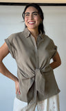 Short Sleeve Knotted Woven Shirt
