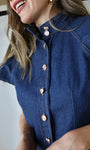 Denim Cap Sleeve Button-Down Top