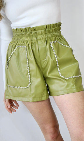 Faux Leather Studded Biker Shorts