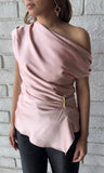 Satin Effect Trim Asymmetric Top