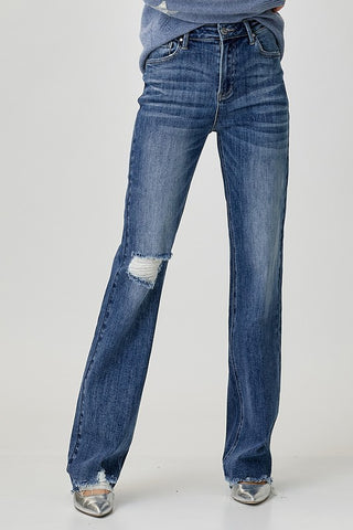 High Rise Long Inseam Straight Jeans