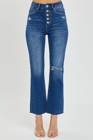 High Rise Button Down Ankle Straight Jeans