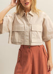 Front Pocket Poplin Crop Collared Shirt