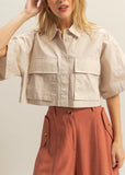 Front Pocket Poplin Crop Collared Shirt