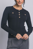 Ribbed Knit Top W/ Gold Buttons